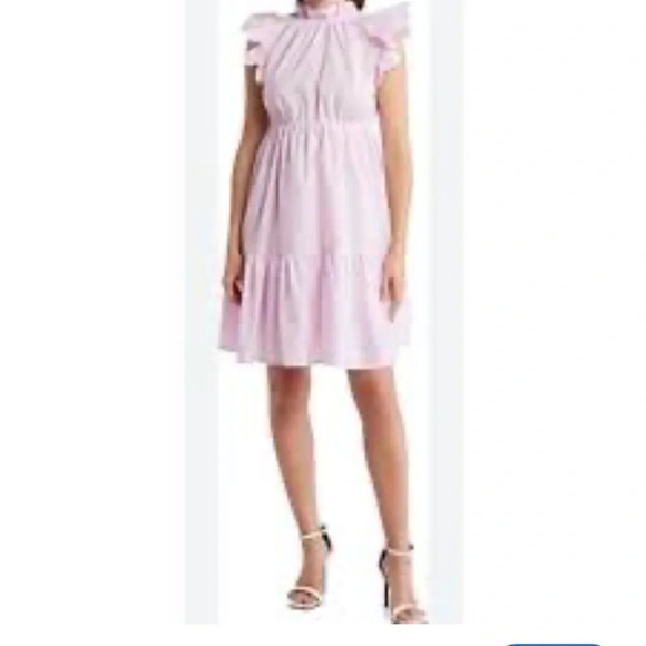 love ady Dresses & Skirts - Love Ady Womens Flutter Sleeve High Neck Tiered A Line Dress Purple Large
